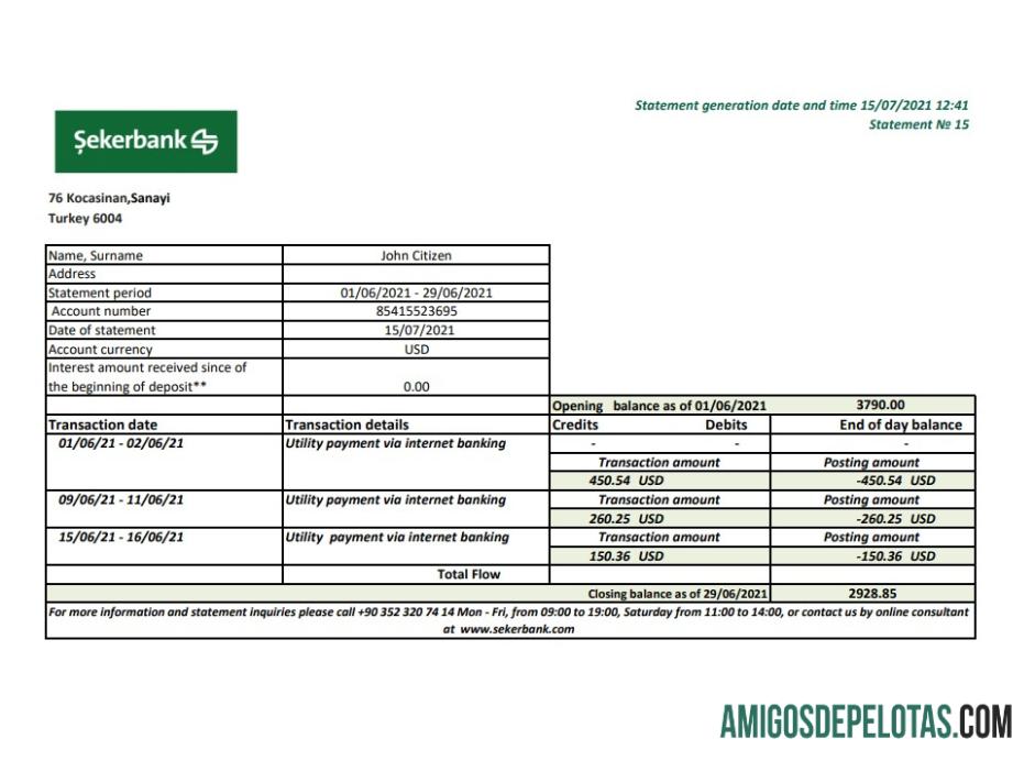 Turkey Sekerbank Excel Pdf modelo